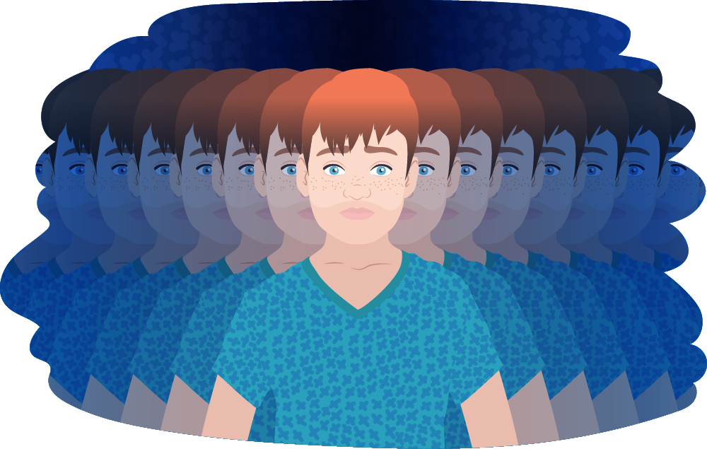 Young person standing with a blurred kaleidoscope of themselves on either side