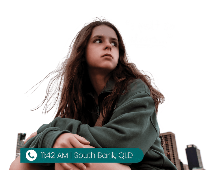 Teen girl with wording, "I felt so alone" above her head.