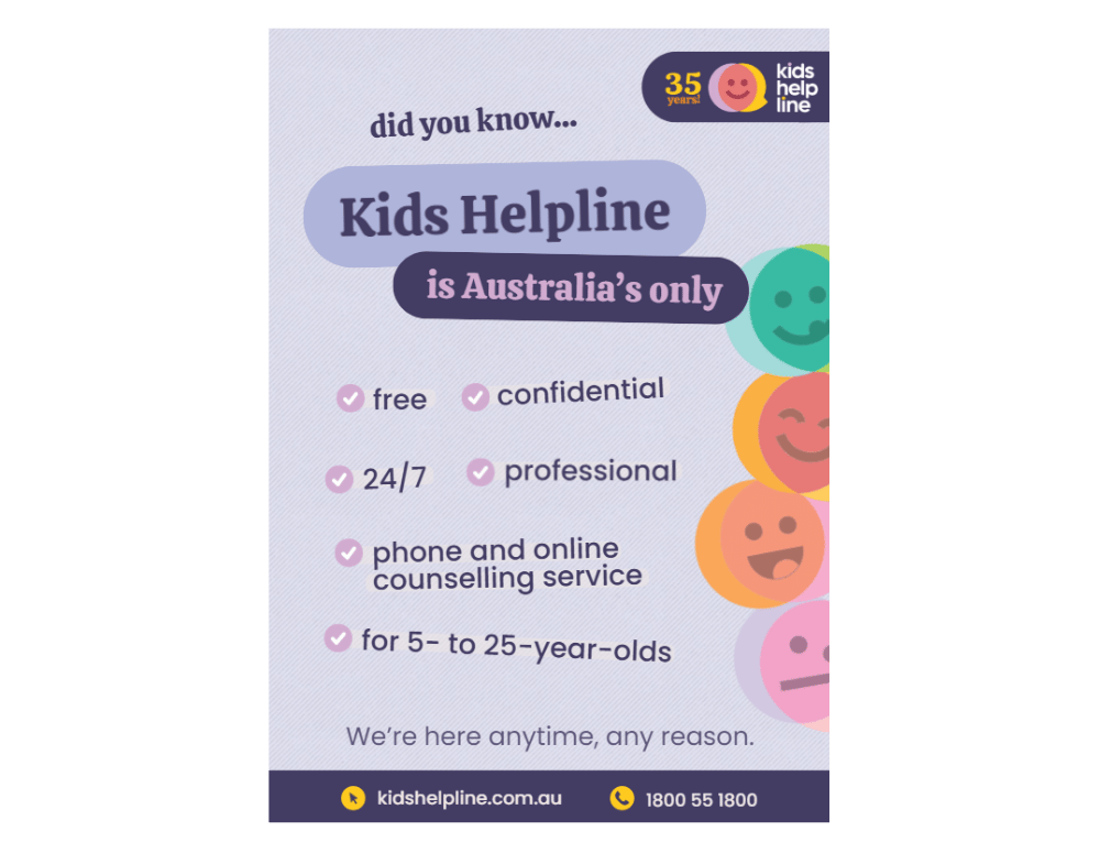 Poster about Kids Helpline with emojis