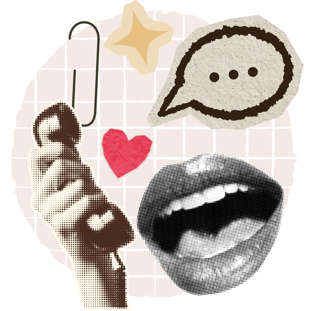 Collage of phone and mouth talking