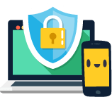 Illustration of a laptop and phone with a security badge