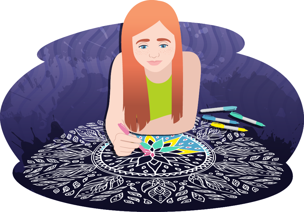 Teen girl colouring in a mandala
