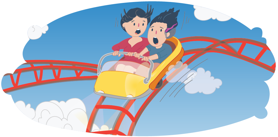 Two people on a roller coaster