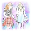 Teen girls walking together