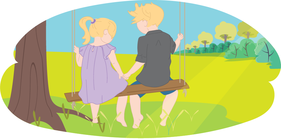 Girl and boy sit on swing