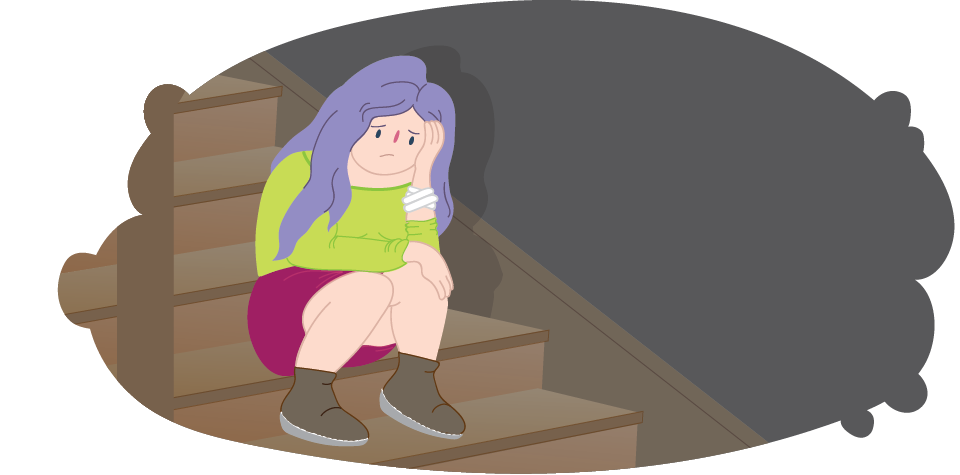 Upset girl sitting on stairs 